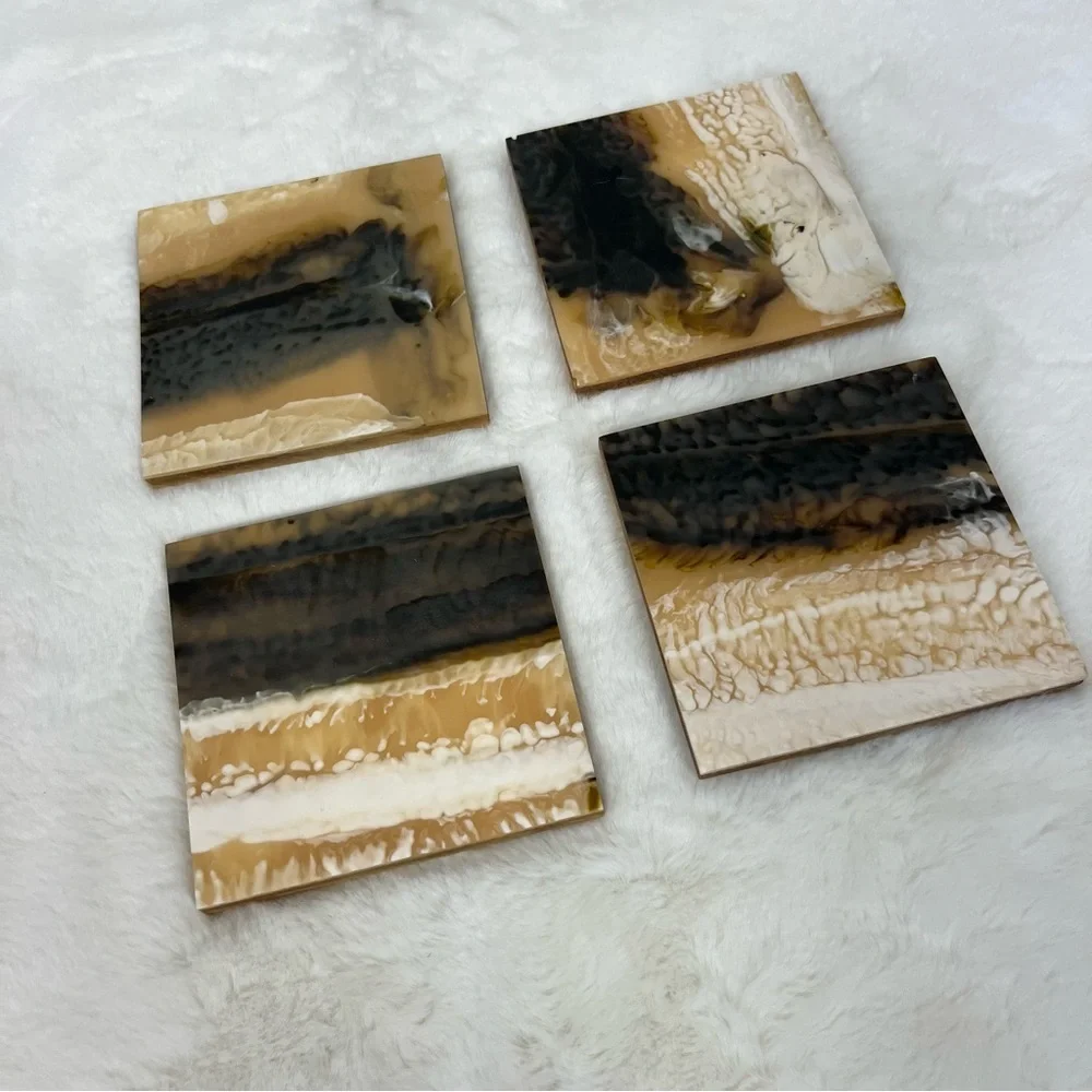 WEST ELM CORDAI SQUARE RESIN COASTERS SET OF 4 IN BROWN